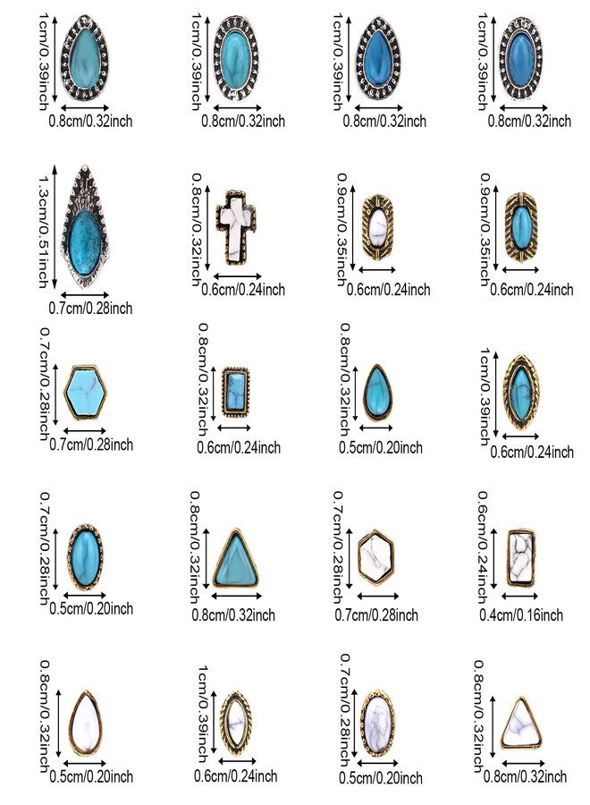 Sinbana 60pcs Turquoise Nail Charms, 20 Design 3D Vintage Western Nail Art Gems Cowboy Cowgirl Craft Stones Accessories Supplies for Women Pendants DIY Manicure Decoration - Image 2